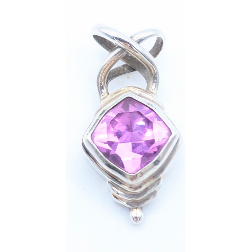Sarda Sterling Silver 925 Pink Sapphire Square Gemstone Pendant